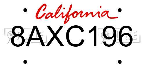 8AXC196 California License Plate