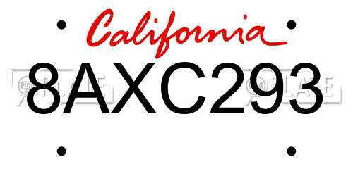 8AXC293 California License Plate