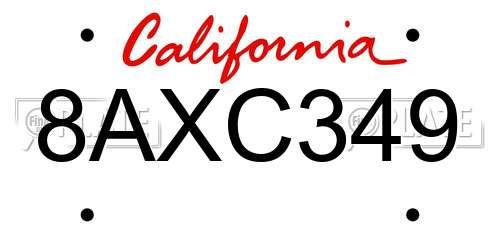 8AXC349 California License Plate