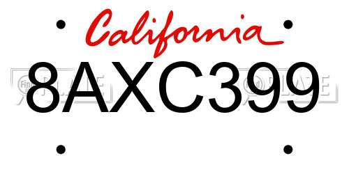 8AXC399 California License Plate