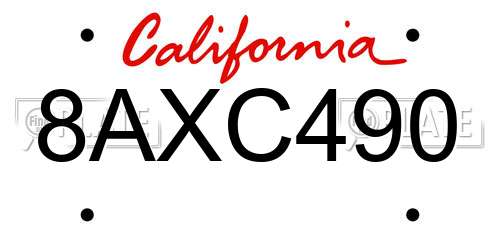 8AXC490 California License Plate