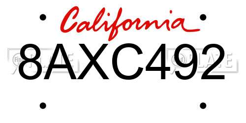 8AXC492 California License Plate