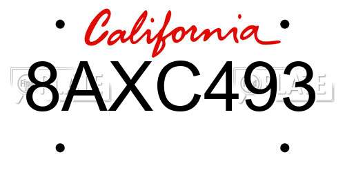 8AXC493 California License Plate