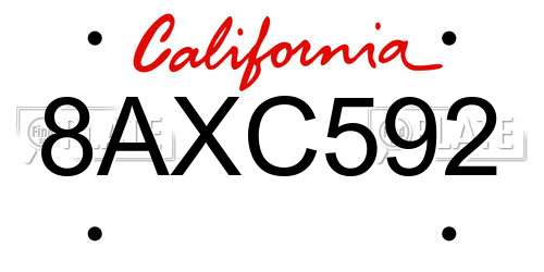 8AXC592 California License Plate