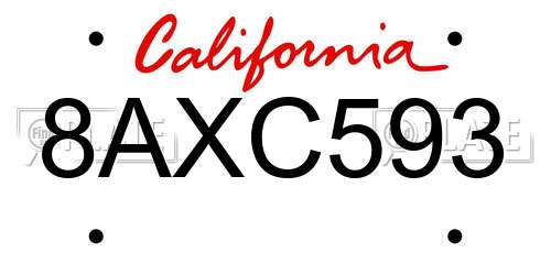 8AXC593 California License Plate