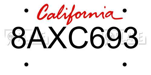 8AXC693 California License Plate