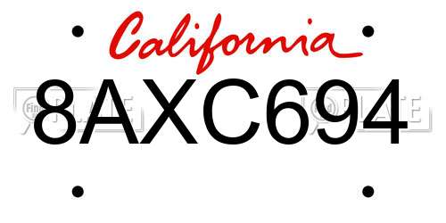 8AXC694 California License Plate