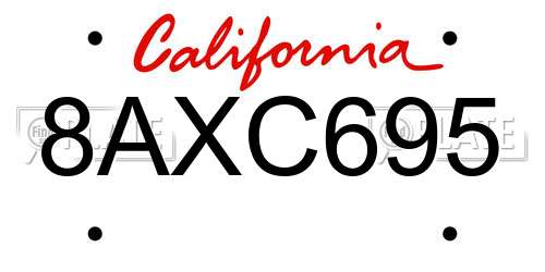 8AXC695 California License Plate
