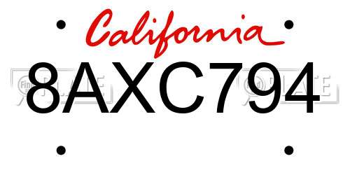 8AXC794 California License Plate