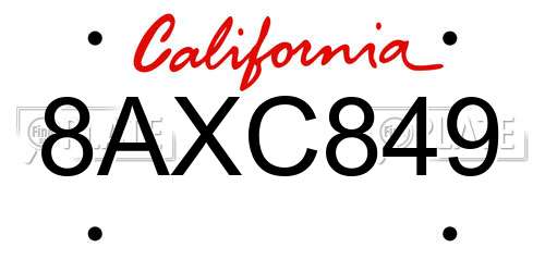 8AXC849 California License Plate