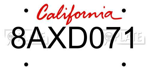 8AXD071 California License Plate