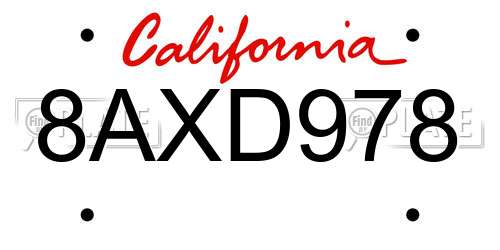 8AXD978 California License Plate