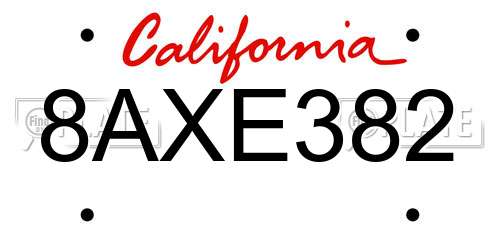 8AXE382 California License Plate
