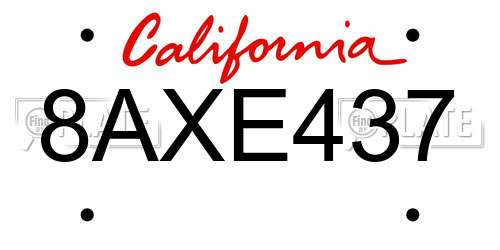 8AXE437 California License Plate