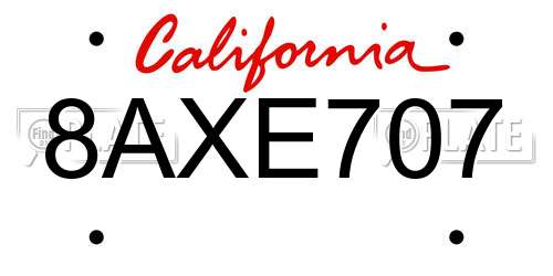 8AXE707 California License Plate