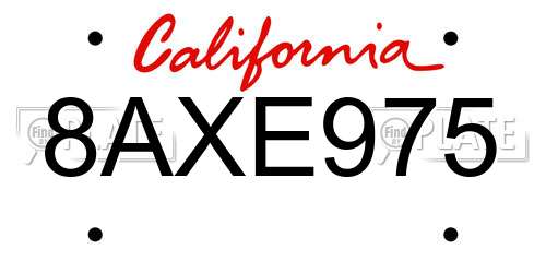 8AXE975 California License Plate