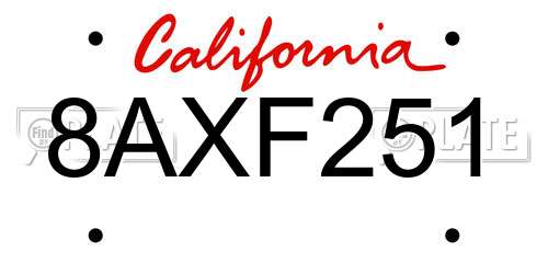 8AXF251 California License Plate