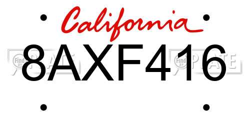 8AXF416 California License Plate