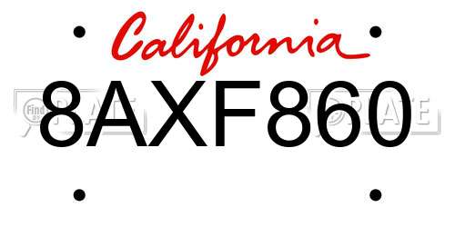 8AXF860 California License Plate