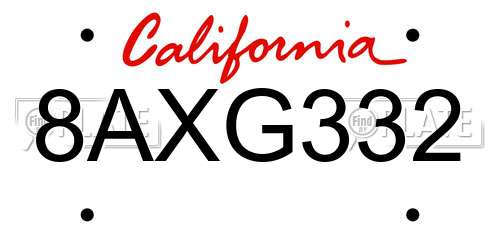 8AXG332 California License Plate