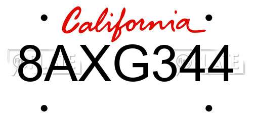 8AXG344 California License Plate