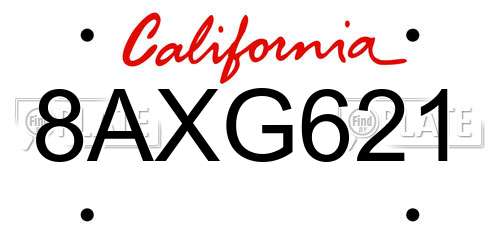 8AXG621 California License Plate