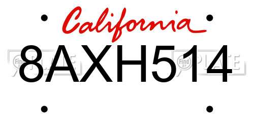 8AXH514 California License Plate