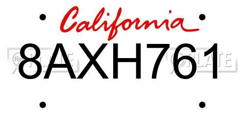 8AXH761 California License Plate