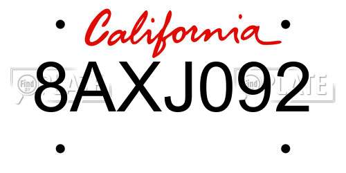 8AXJ092 California License Plate