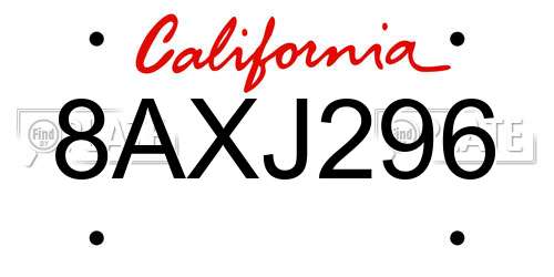 8AXJ296 California License Plate