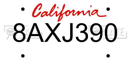 8AXJ390 California License Plate