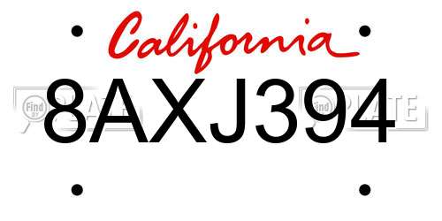 8AXJ394 California License Plate