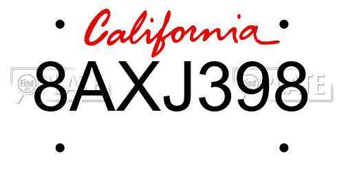 8AXJ398 California License Plate