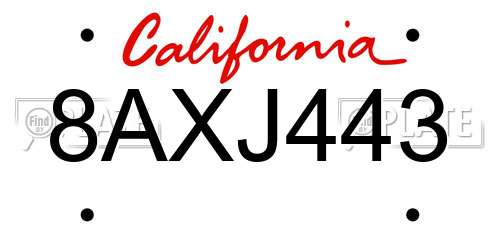 8AXJ443 California License Plate