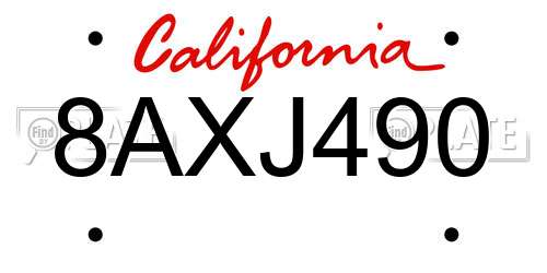 8AXJ490 California License Plate