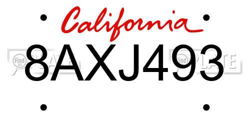 8AXJ493 California License Plate