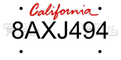 8AXJ494 California License Plate