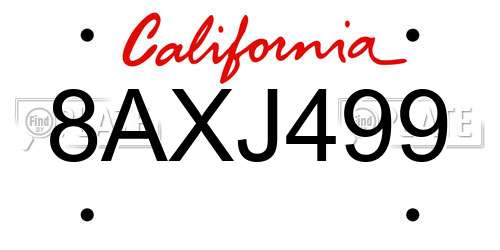 8AXJ499 California License Plate