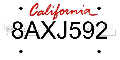 8AXJ592 California License Plate