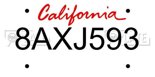 8AXJ593 California License Plate