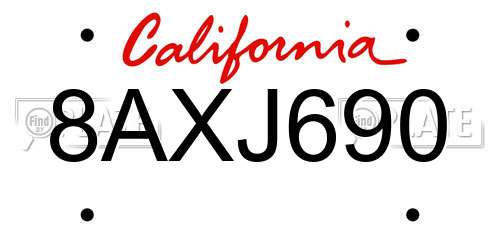 8AXJ690 California License Plate