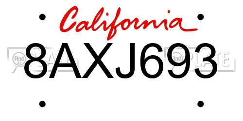 8AXJ693 California License Plate