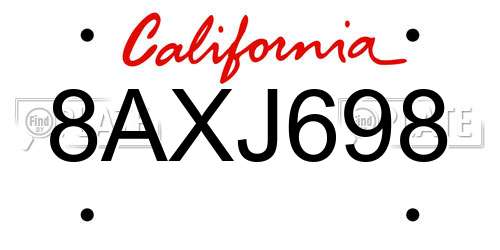 8AXJ698 California License Plate