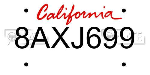 8AXJ699 California License Plate