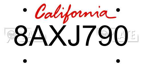 8AXJ790 California License Plate
