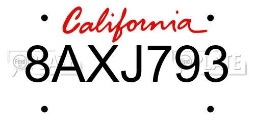 8AXJ793 California License Plate