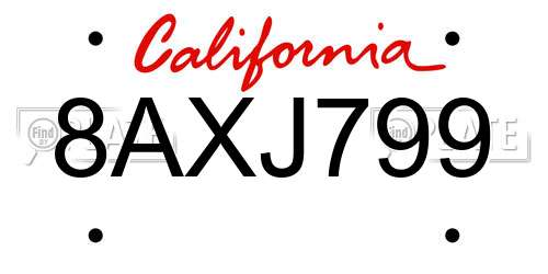 8AXJ799 California License Plate