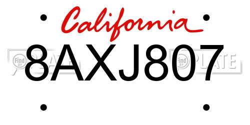 8AXJ807 California License Plate