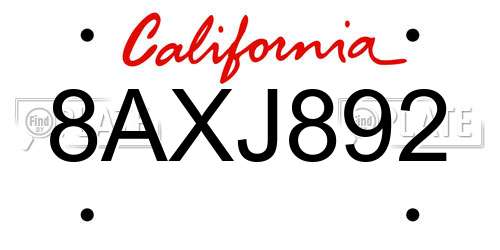 8AXJ892 California License Plate