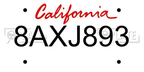 8AXJ893 California License Plate
